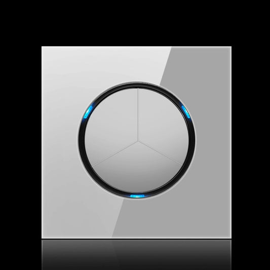 86mm Round LED Tempered Glass Switch Panel, Gray Round Glass, Style:Three Open Dual Control -  by buy2fix | Online Shopping UK | buy2fix