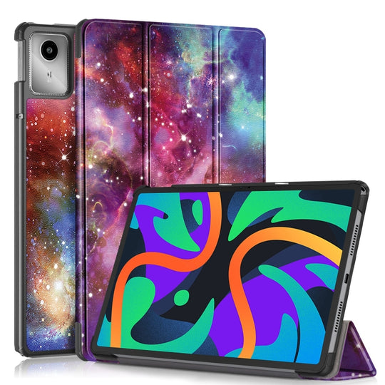 For Lenovo Tab M11/ Xiaoxin Pad 11 2024 Custer Painted 3-Fold Holder Leather Smart Tablet Case(Milky Way)