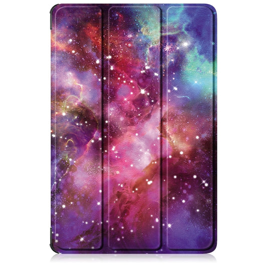 For Lenovo Tab M11/ Xiaoxin Pad 11 2024 Custer Painted 3-Fold Holder Leather Smart Tablet Case(Milky Way) - Lenovo by buy2fix | Online Shopping UK | buy2fix