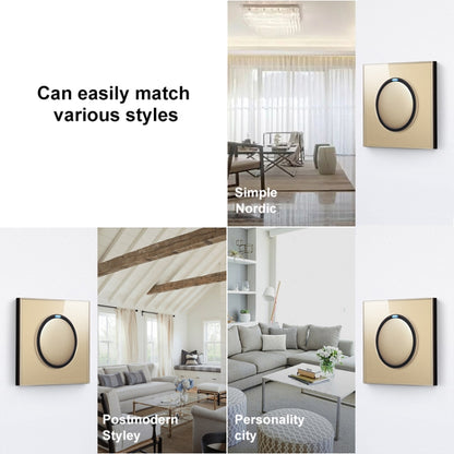 86mm Round LED Tempered Glass Switch Panel, Gold Round Glass, Style:One Open Dual Control -  by buy2fix | Online Shopping UK | buy2fix