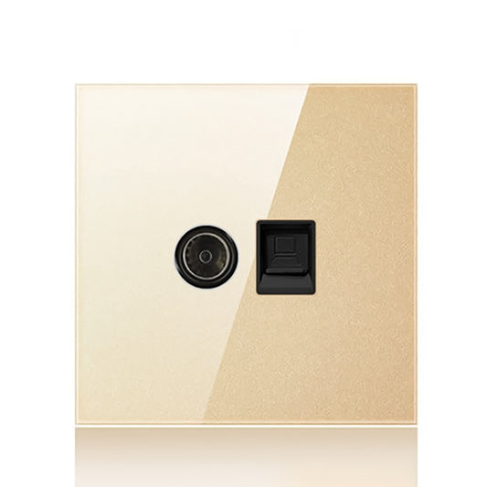 86mm Round LED Tempered Glass Switch Panel, Gold Round Glass, Style:Telephone-TV Socket -  by buy2fix | Online Shopping UK | buy2fix