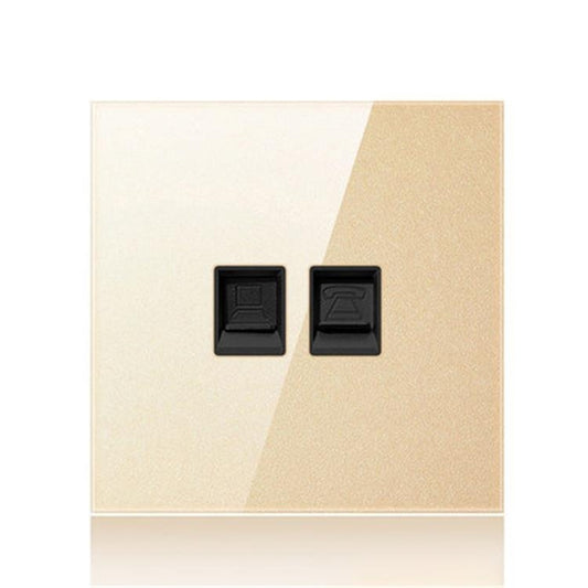 86mm Round LED Tempered Glass Switch Panel, Gold Round Glass, Style:Telephone-Computer Socket -  by buy2fix | Online Shopping UK | buy2fix