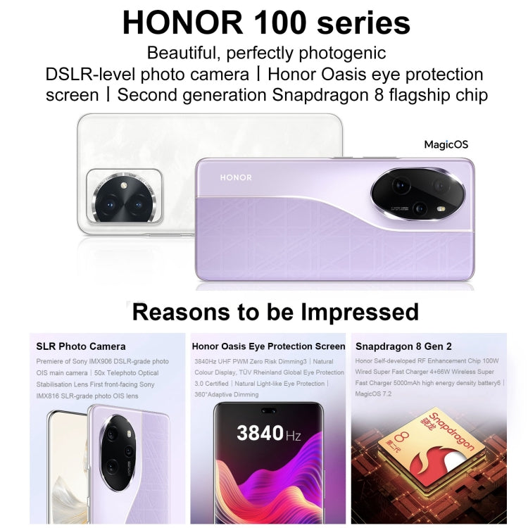 Honor 100 Pro, 16GB+512GB, Screen Fingerprint Identification, 6.78 inch MagicOS 7.2 Snapdragon 8 Gen 2 Octa Core up to 3.19GHz, Network: 5G, NFC, OTG, Support Google Play(White) - Honor by HONOR | Online Shopping UK | buy2fix