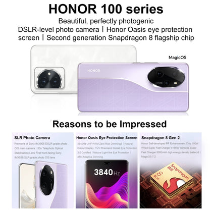 Honor 100 Pro, 16GB+512GB, Screen Fingerprint Identification, 6.78 inch MagicOS 7.2 Snapdragon 8 Gen 2 Octa Core up to 3.19GHz, Network: 5G, NFC, OTG, Support Google Play(White) - Honor by HONOR | Online Shopping UK | buy2fix