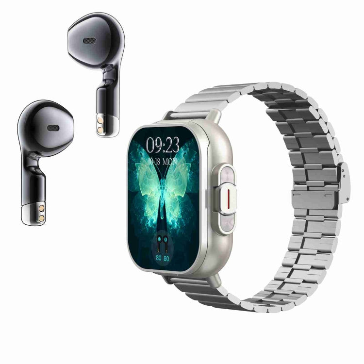 D8 2.01 inch 2 in 1 Bluetooth Earphone Steel Band Smart Watch, Support Health Monitoring / NFC(Silver) by buy2fix