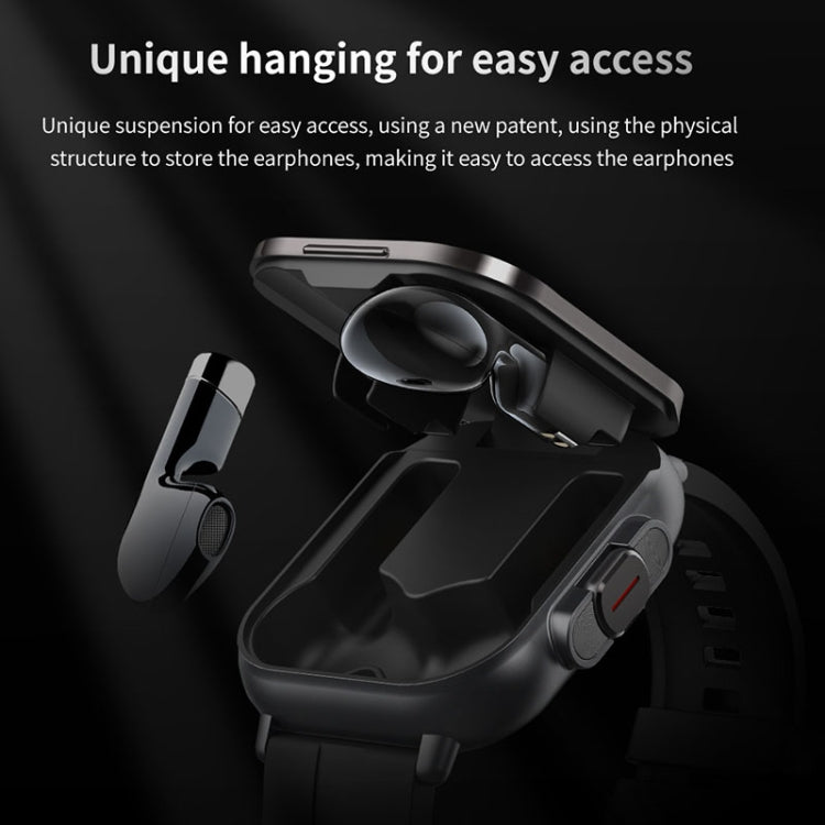 D8 2.01 inch 2 in 1 Bluetooth Earphone Steel Band Smart Watch, Support Health Monitoring / NFC(Black) by buy2fix