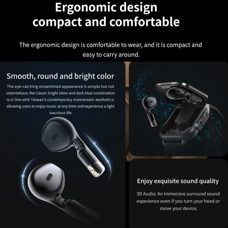 D8 2.01 inch 2 in 1 Bluetooth Earphone Steel Band Smart Watch, Support Health Monitoring / NFC(Black) by buy2fix