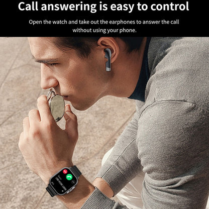 D8 2.01 inch 2 in 1 Bluetooth Earphone Steel Band Smart Watch, Support Health Monitoring / NFC(Black) by buy2fix