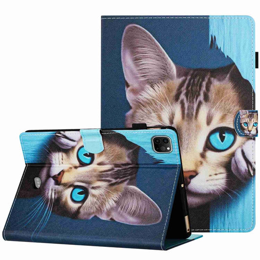 For iPad 11 Pro 2024 / 2020 / Air 4 10.9 Painted Pattern Stitching Smart Leather Tablet Case(Blue Cat) - iPad Air (2022) / (2020) 10.9 Cases by buy2fix | Online Shopping UK | buy2fix