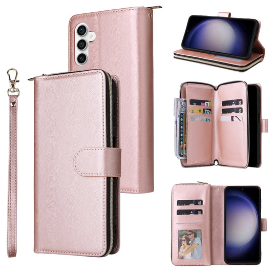 For Samsung Galaxy S23 FE 5G 9-Card Slots Zipper Wallet Bag Leather Phone Case(Rose Gold) - Galaxy S23 FE 5G Cases by buy2fix | Online Shopping UK | buy2fix