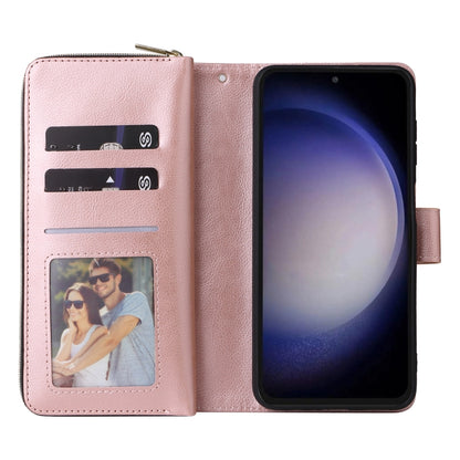 For Samsung Galaxy S23 FE 5G 9-Card Slots Zipper Wallet Bag Leather Phone Case(Rose Gold) - Galaxy S23 FE 5G Cases by buy2fix | Online Shopping UK | buy2fix