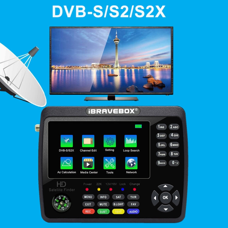 iBRAVEBOX V10 Finder Max 4.3 inch Display Digital Satellite Meter Signal Finder, Support DVB-S/S2/S2X, Plug Type:UK Plug(Black) - Satellite Finder by buy2fix | Online Shopping UK | buy2fix