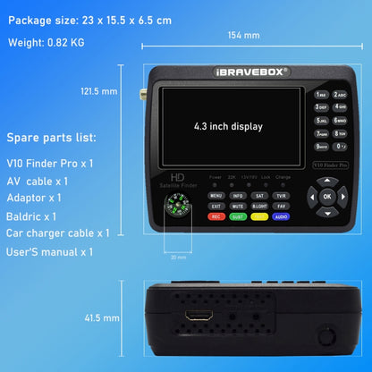 iBRAVEBOX V10 Finder Max 4.3 inch Display Digital Satellite Meter Signal Finder, Support DVB-S/S2/S2X, Plug Type:UK Plug(Black) - Satellite Finder by buy2fix | Online Shopping UK | buy2fix