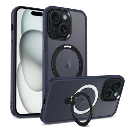 For iPhone 15 Plus Skin-feel MagSafe Holder PC Hybrid TPU Phone Case(Dark Blue) - iPhone 15 Plus Cases by buy2fix | Online Shopping UK | buy2fix