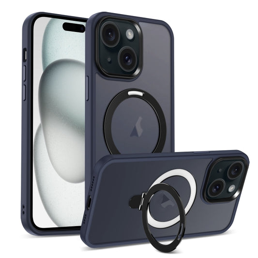 For iPhone 15 Plus Skin-feel MagSafe Holder PC Hybrid TPU Phone Case(Dark Blue) - iPhone 15 Plus Cases by buy2fix | Online Shopping UK | buy2fix
