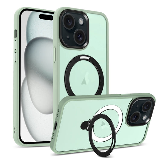 For iPhone 15 Plus Skin-feel MagSafe Holder PC Hybrid TPU Phone Case(Matcha Green) - iPhone 15 Plus Cases by buy2fix | Online Shopping UK | buy2fix