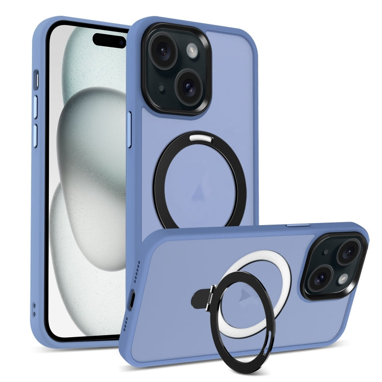 For iPhone 15 Skin-feel MagSafe Holder PC Hybrid TPU Phone Case(Blue) - iPhone 15 Cases by buy2fix | Online Shopping UK | buy2fix