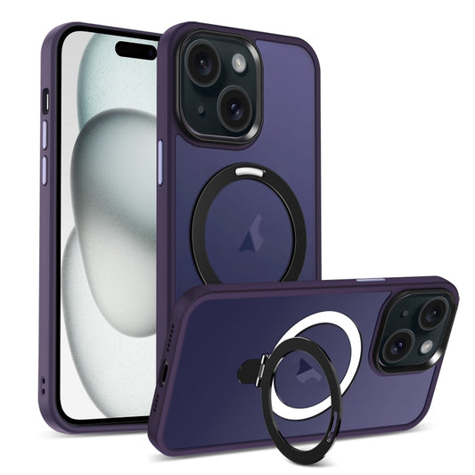 For iPhone 15 Skin-feel MagSafe Holder PC Hybrid TPU Phone Case(Dark Purple) - iPhone 15 Cases by buy2fix | Online Shopping UK | buy2fix