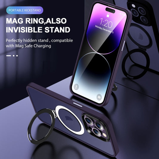 For iPhone 15 Skin-feel MagSafe Holder PC Hybrid TPU Phone Case(Dark Purple) - iPhone 15 Cases by buy2fix | Online Shopping UK | buy2fix