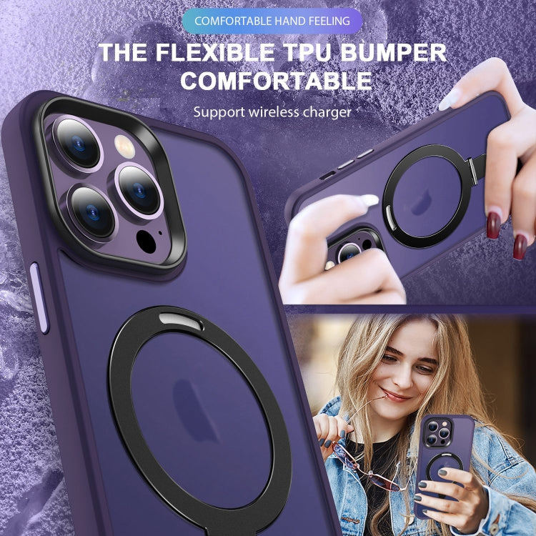 For iPhone 15 Skin-feel MagSafe Holder PC Hybrid TPU Phone Case(Dark Purple) - iPhone 15 Cases by buy2fix | Online Shopping UK | buy2fix