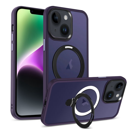 For iPhone 14 Plus Skin-feel MagSafe Holder PC Hybrid TPU Phone Case(Dark Purple) - iPhone 14 Plus Cases by buy2fix | Online Shopping UK | buy2fix