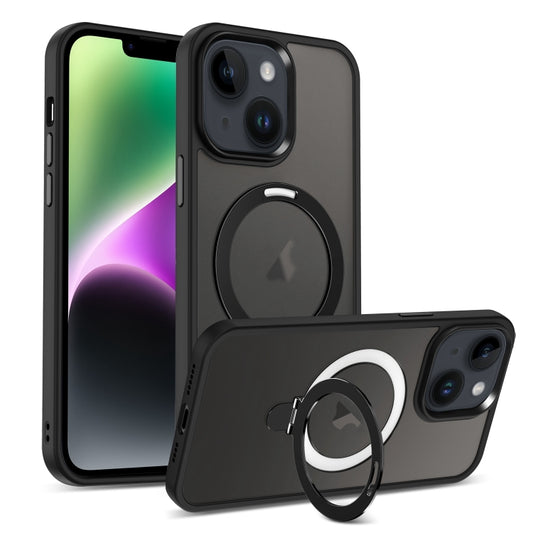 For iPhone 14 Skin-feel MagSafe Holder PC Hybrid TPU Phone Case(Black) by buy2fix