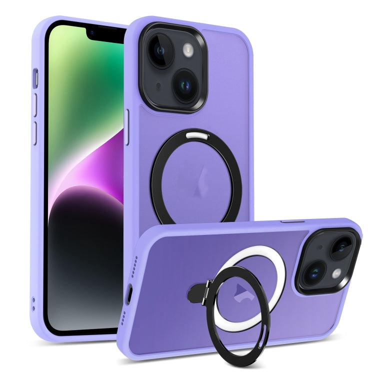 For iPhone 14 Skin-feel MagSafe Holder PC Hybrid TPU Phone Case(Purple) by buy2fix