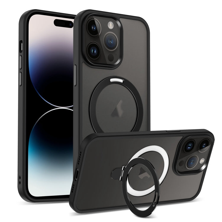 For iPhone 14 Pro Max Skin-feel MagSafe Holder PC Hybrid TPU Phone Case(Black) - iPhone 14 Pro Max Cases by buy2fix | Online Shopping UK | buy2fix