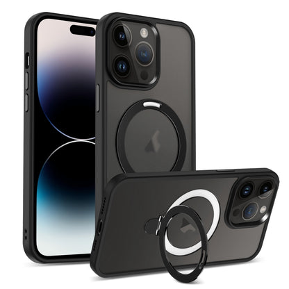 For iPhone 14 Pro Max Skin-feel MagSafe Holder PC Hybrid TPU Phone Case(Black) - iPhone 14 Pro Max Cases by buy2fix | Online Shopping UK | buy2fix