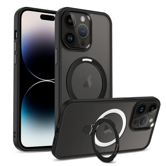 For iPhone 14 Pro Max Skin-feel MagSafe Holder PC Hybrid TPU Phone Case(Black) - iPhone 14 Pro Max Cases by buy2fix | Online Shopping UK | buy2fix