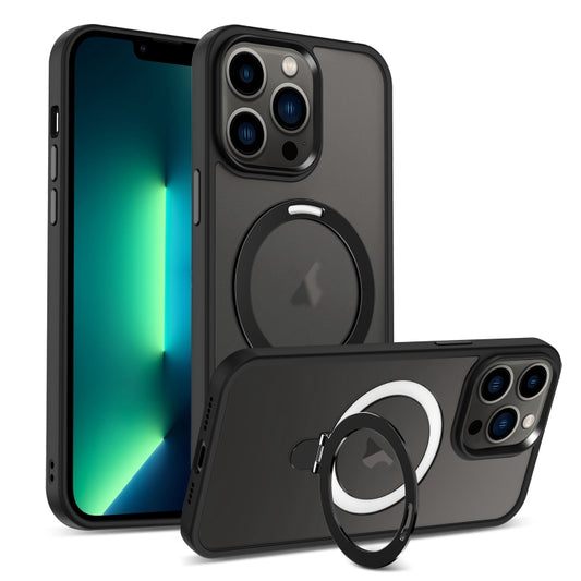 For iPhone 13 Pro Max Skin-feel MagSafe Holder PC Hybrid TPU Phone Case(Black) - iPhone 13 Pro Max Cases by buy2fix | Online Shopping UK | buy2fix