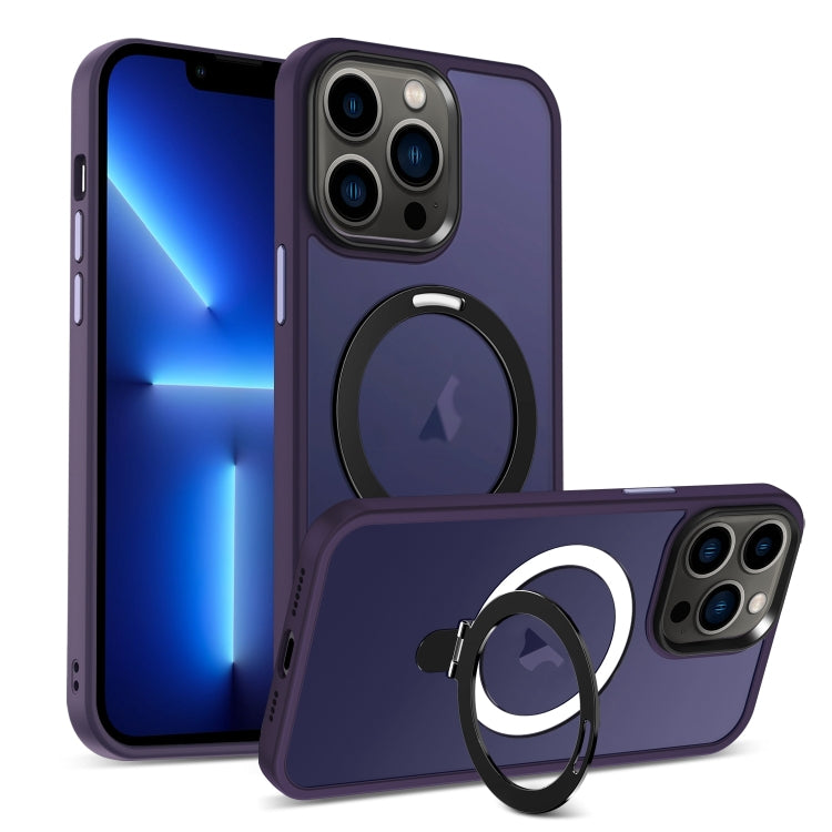 For iPhone 13 Pro Skin-feel MagSafe Holder PC Hybrid TPU Phone Case(Dark Purple) - iPhone 13 Pro Cases by buy2fix | Online Shopping UK | buy2fix