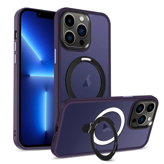 For iPhone 13 Pro Skin-feel MagSafe Holder PC Hybrid TPU Phone Case(Dark Purple) - iPhone 13 Pro Cases by buy2fix | Online Shopping UK | buy2fix