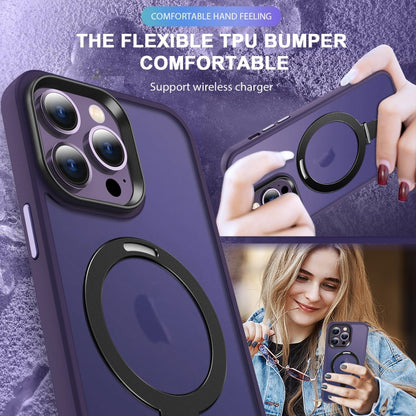 For iPhone 13 Pro Skin-feel MagSafe Holder PC Hybrid TPU Phone Case(Dark Purple) - iPhone 13 Pro Cases by buy2fix | Online Shopping UK | buy2fix
