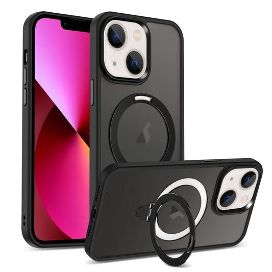 For iPhone 13 Skin-feel MagSafe Holder PC Hybrid TPU Phone Case(Black) - iPhone 13 Cases by buy2fix | Online Shopping UK | buy2fix