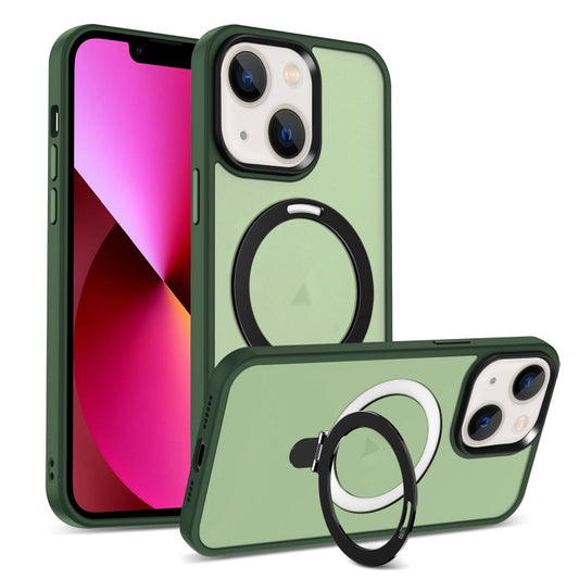 For iPhone 13 Skin-feel MagSafe Holder PC Hybrid TPU Phone Case(Green) - iPhone 13 Cases by buy2fix | Online Shopping UK | buy2fix