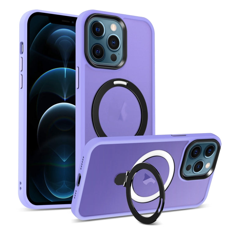 For iPhone 12 Pro Max Skin-feel MagSafe Holder PC Hybrid TPU Phone Case(Purple) by buy2fix