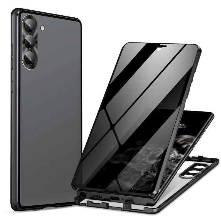 For Samsung Galaxy S24 5G Privacy Full Cover Magnetic Metal Tempered Glass Phone Case(Black) by buy2fix