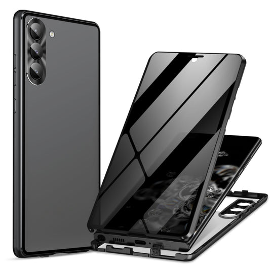 For Samsung Galaxy S24 5G Privacy Full Cover Magnetic Metal Tempered Glass Phone Case(Black) by buy2fix