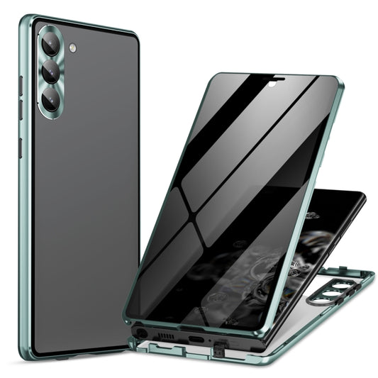 For Samsung Galaxy S24 5G Privacy Full Cover Magnetic Metal Tempered Glass Phone Case(Green) - Galaxy S24 5G Cases by buy2fix | Online Shopping UK | buy2fix