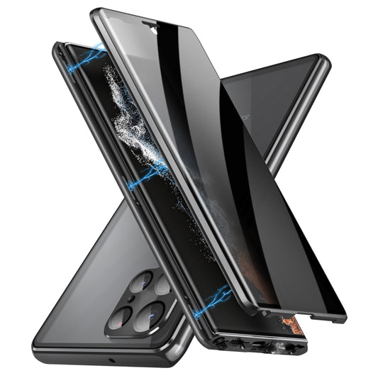 For Samsung Galaxy S24 Ultra 5G Privacy Full Cover Magnetic Metal Tempered Glass Phone Case(Black) - Galaxy S24 Ultra 5G Cases by buy2fix | Online Shopping UK | buy2fix