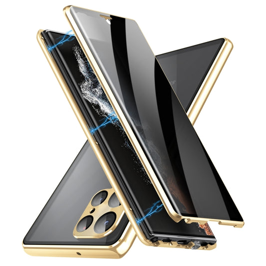 For Samsung Galaxy S24 Ultra 5G Privacy Full Cover Magnetic Metal Tempered Glass Phone Case(Gold) - Galaxy S24 Ultra 5G Cases by buy2fix | Online Shopping UK | buy2fix
