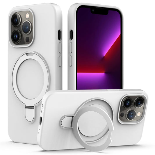 For iPhone 12 Pro Max Liquid Silicone MagSafe Magnetic Phone Case with Ring Holder(White) - iPhone 12 Pro Max Cases by buy2fix | Online Shopping UK | buy2fix