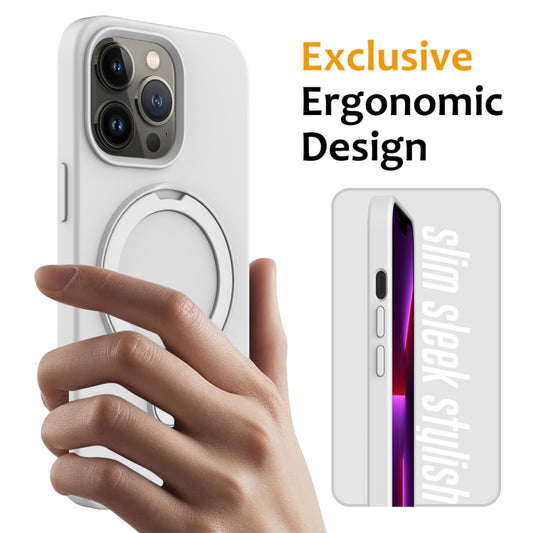 For iPhone 12 Pro Max Liquid Silicone MagSafe Magnetic Phone Case with Ring Holder(White) - iPhone 12 Pro Max Cases by buy2fix | Online Shopping UK | buy2fix