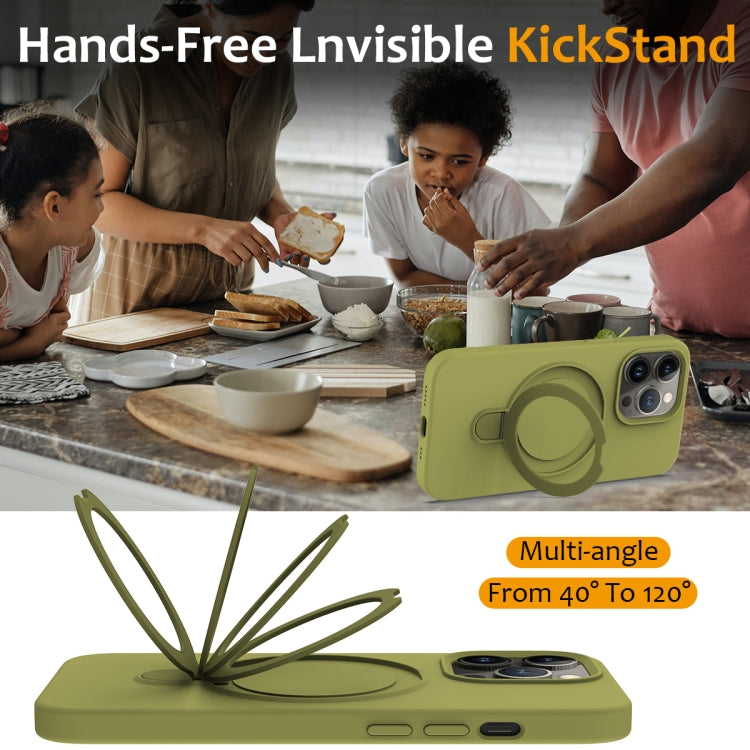 For iPhone 12 Pro Max Liquid Silicone MagSafe Magnetic Phone Case with Ring Holder(Willow Green) by buy2fix