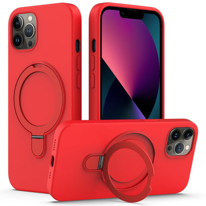 For iPhone 12 Pro Liquid Silicone MagSafe Magnetic Phone Case with Ring Holder(Red) by buy2fix