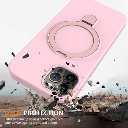 For iPhone 12 Pro Liquid Silicone MagSafe Magnetic Phone Case with Ring Holder(Grey Pink) - iPhone 12 / 12 Pro Cases by buy2fix | Online Shopping UK | buy2fix