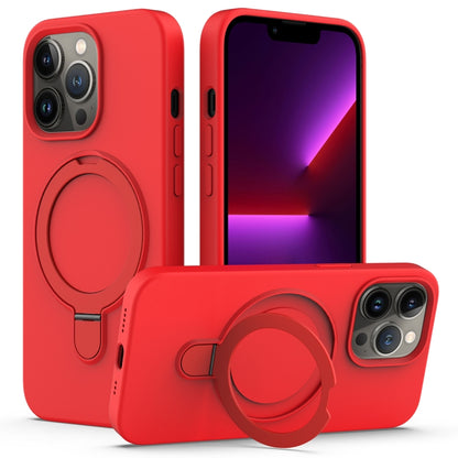 For iPhone 13 Pro Liquid Silicone MagSafe Magnetic Phone Case with Ring Holder(Red) - iPhone 13 Pro Cases by buy2fix | Online Shopping UK | buy2fix