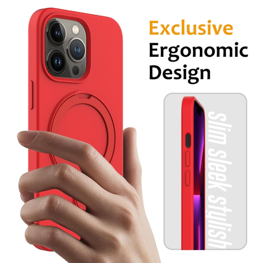 For iPhone 13 Pro Liquid Silicone MagSafe Magnetic Phone Case with Ring Holder(Red) - iPhone 13 Pro Cases by buy2fix | Online Shopping UK | buy2fix