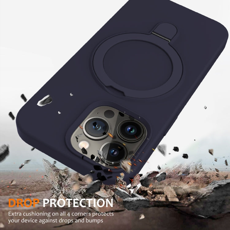 For iPhone 13 Pro Liquid Silicone MagSafe Magnetic Phone Case with Ring Holder(Midnight Blue) - iPhone 13 Pro Cases by buy2fix | Online Shopping UK | buy2fix